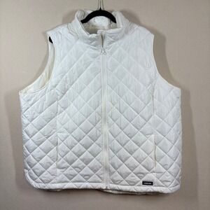 Lands End Womens 3X Ivory Quilted Puffer Vest Full Zip Transitional Minimalist